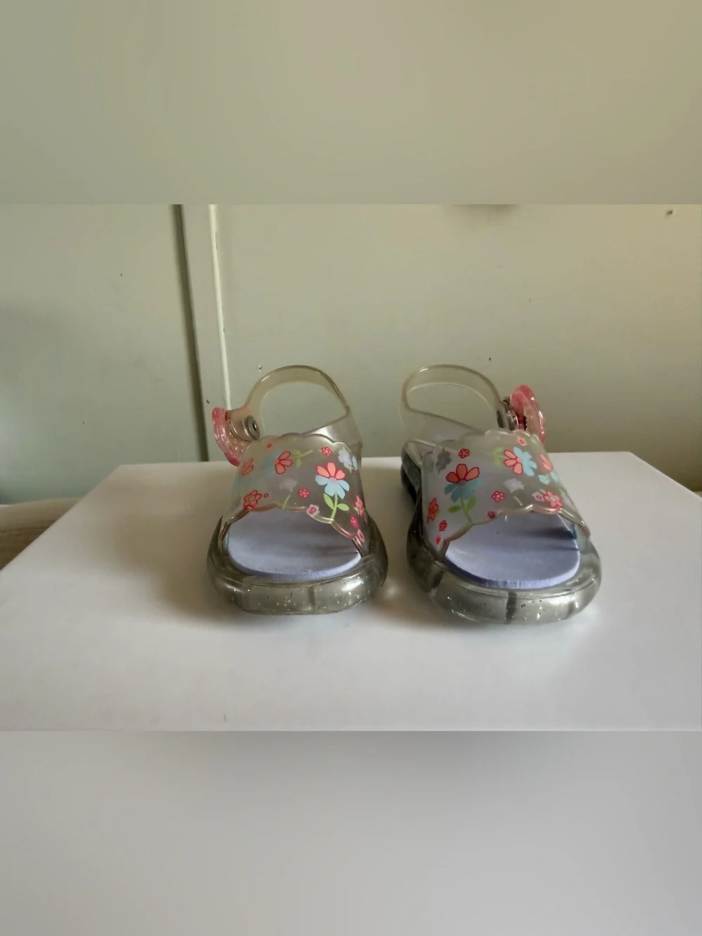 Kids Clear Floral Jelly Sandals in Pink and Purple